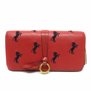 Chloe Leather Bi fold Long Wallet Horse Orange Brown Red